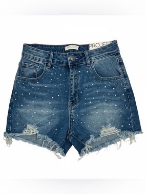 NWT Project Rebel Rhinestone Star Festival Shorts - Distressed Denim - [11]